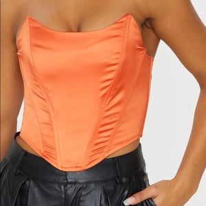 Orange Satin Pointed Hem Bandeau Corset